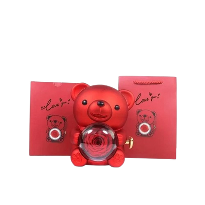 ETERNAL ROSE BEAR + 18K GOLD NECKLACE+ 925 SILVER RING