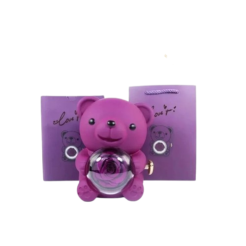 ETERNAL ROSE BEAR + 18K GOLD NECKLACE+ 925 SILVER RING