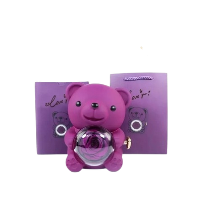 ETERNAL ROSE BEAR + 18K GOLD NECKLACE+ 925 SILVER RING