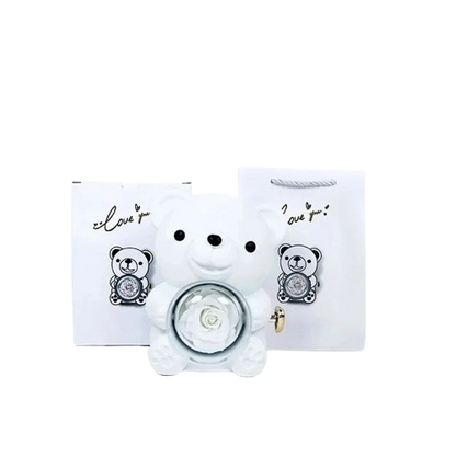 ETERNAL ROSE BEAR + 18K GOLD NECKLACE+ 925 SILVER RING